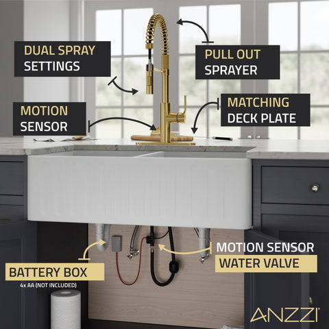 ANZZI Ola Hands Free Touchless 1-Handle Pull-Down Sprayer Kitchen Faucet with Motion Sense and Fan Sprayer