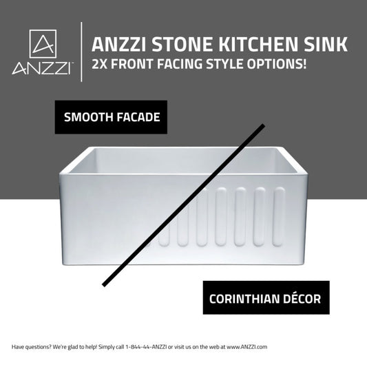 ANZZI Roine Farmhouse Reversible Glossy Solid Surface 24 in. Single Basin Kitchen Sink