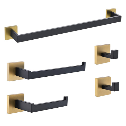 ANZZI 5-Piece Matte Black & Satin Brass Bathroom Accessories Set