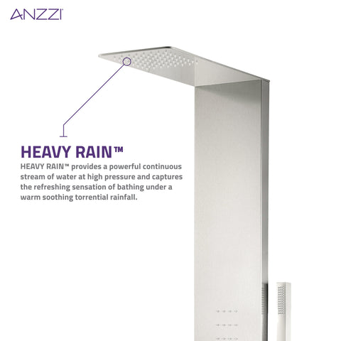 Collines Series 55 in. 2-Jetted Shower Tower with Heavy Rain Shower and Body Jets and Spray Wand in Brushed Nickel
