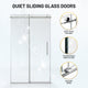 Mountain 48 in Reversible Frameless Sliding Deco-Glass Shower Door with Soft-Close System and Brushed Nickel Finish