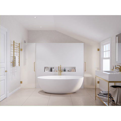 FT-AZ510 - ANZZI Cestino Series 67 in. x 36 in. Flat Bottom Solid Surface Freestanding Soaking Bathtub with Center Drain in Matte White