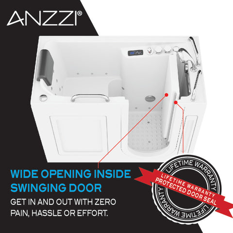 ANZZI Right Drain FULLY LOADED Walk-in Bathtub with Air Jets and Whirlpool Massage Jets Hot Tub | Quick Fill Waterfall Tub Filler with 6 Setting Handheld Shower Sprayer | Including Aromatherapy, LED Lights, V-Shaped Back Jets, and Auto Drain | 2753FLWR