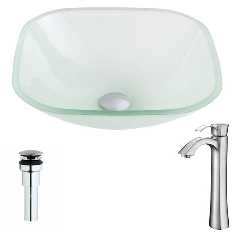 LSAZ081-095B - ANZZI Vista Series Deco-Glass Vessel Sink in Lustrous Frosted Finish with Harmony Faucet in Brushed Nickel
