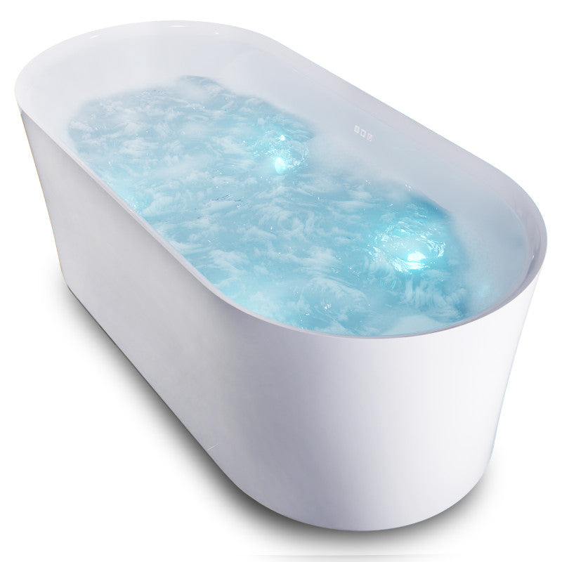 FT-AZ067 - ANZZI Jericho Series 67 in. x 32 in. Flat Bottom Acrylic Freestanding Air Jetted Bathtub with Center Drain in Glossy White