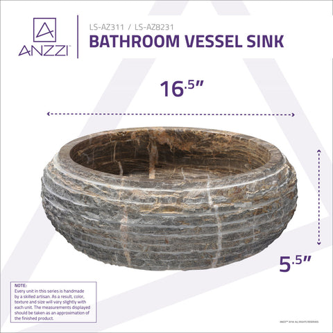 ANZZI Mirage Ash Natural Stone Vessel Sink in Coffee Marble