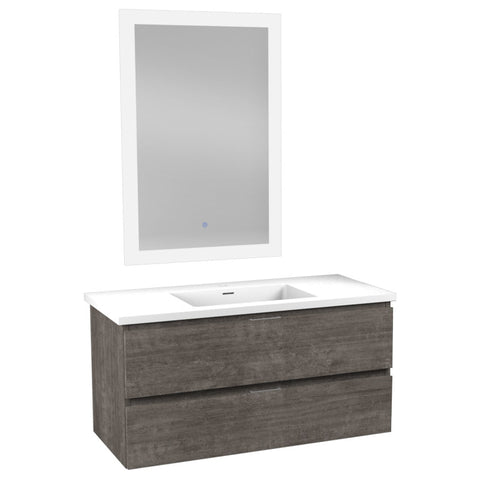 VT-MR3CT39-GY - ANZZI 39 in W x 20 in H x 18 in D Bath Vanity in Rich Grey with Cultured Marble Vanity Top in White with White Basin & Mirror