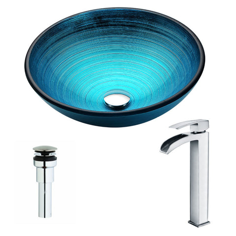 LSAZ045-097 - ANZZI Enti Series Deco-Glass Vessel Sink in Lustrous Blue with Key Faucet in Polished Chrome
