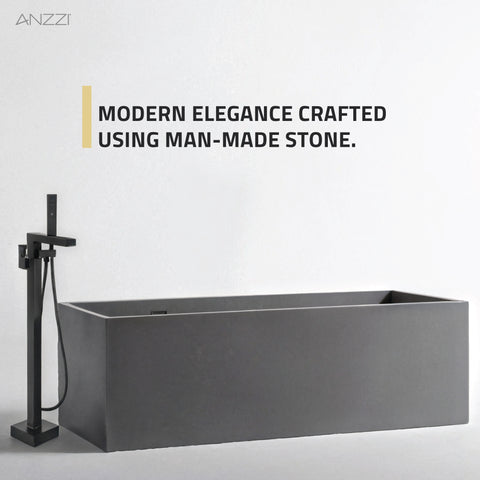 Palace Series 67 in. x 32 in. Flat Bottom Solid Surface Freestanding Soaking Bathtub with Reversible Drain in Slate Gray
