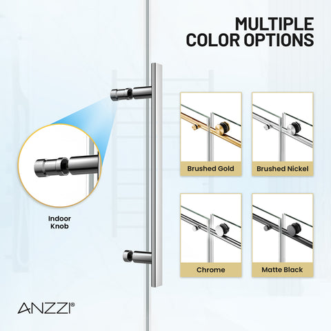 Mountain 48 in Reversible Frameless Sliding Deco-Glass Shower Door with Soft-Close System and Chrome Finish