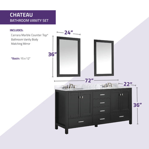 ANZZI Chateau 72 in. W x 22 in. D Bathroom Vanity Set with Carrara Marble Top with White Sink