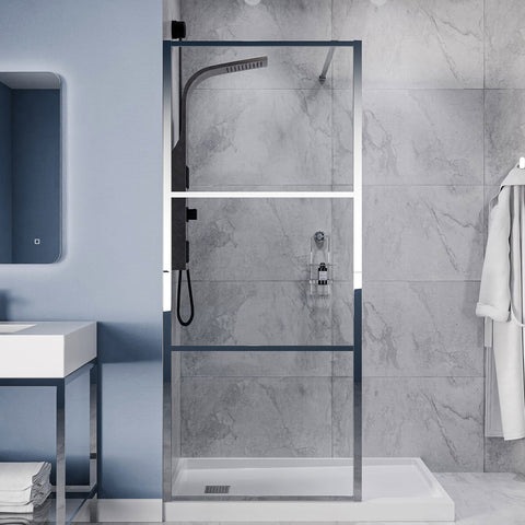 Himmel Series Fixed Frameless Shower Door with Tsunami Guard Tempered Clear Glass