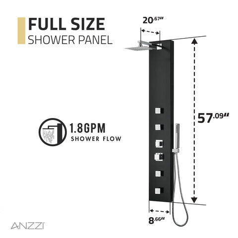 Monsoon 57 in. 4-Jetted Full Body Shower Panel System with Heavy Rain Shower, Spray Wand, in Matte Black
