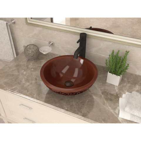 BS-010 - ANZZI Pisces 16 in. Handmade Vessel Sink in Polished Antique Copper with Floral Design Exterior
