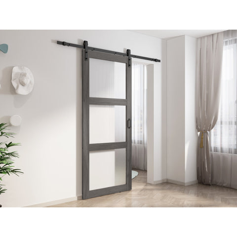 ID-AZBD07 - ANZZI ANZZI 3 Vision Glass Sliding Door - Durable Construction with Hardware Kit - Double Frosted Glass Panels and Secure Packaging - Ideal for Interior Rooms and Closets ( Light Brown)