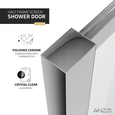 Himmel Series 34 in. x 78 in. Fixed Frameless Shower Door in Polished Chrome with Tsunami Guard Tempered Clear Glass