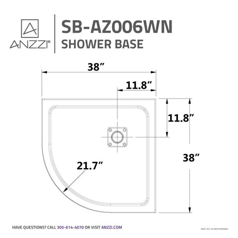 ANZZI Eternity Series 38 in. x 38 in. Shower Base in White