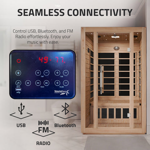 Maldives 2-Person Indoor Hemlock Wooden Low EMF Carbon FAR Infrared Home Sauna Room with LED Touch Control Panel