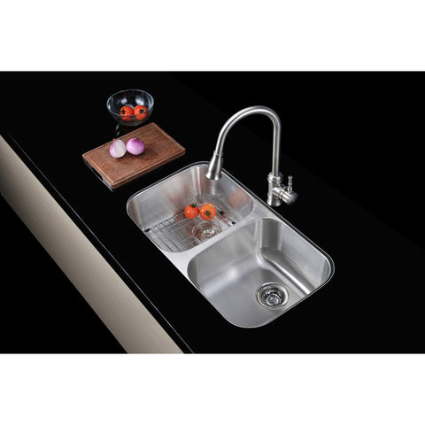 K-AZ3218-2B - Moore Undermount Stainless Steel 32 in. 0-Hole 50/50 Double Bowl Kitchen Sink in Brushed Satin
