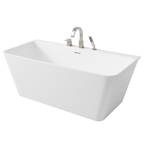 Vault Series 67 in. x 32 in. Flat Bottom Acrylic Freestanding Soaking Bathtub with Center Drain, Brushed Nickel Faucet