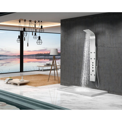 SP-AZ026 - ANZZI Fontan 64 in. 6-Jetted Full Body Shower Panel with Heavy Rain Shower and Spray Wand in Brushed Steel