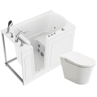 ANZZI Series 30 in. x 53 in. Left Drain Walk-In Whirlpool Tub with Fast Drain in White and Full Function Smart Bidet Toilet