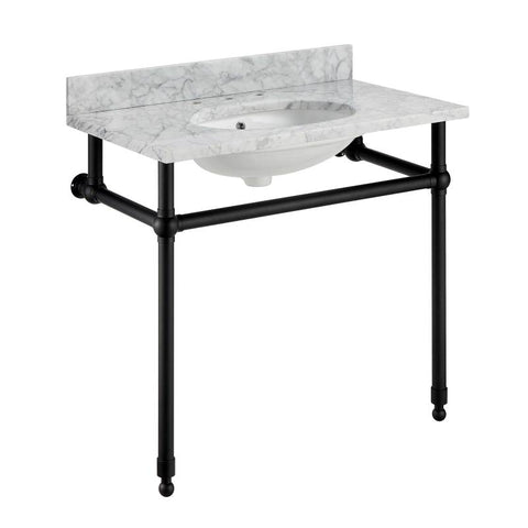 CS-FGC004-MB - ANZZI Verona 34.5 in. Console Sink in Matte Black with Carrara White Counter Top