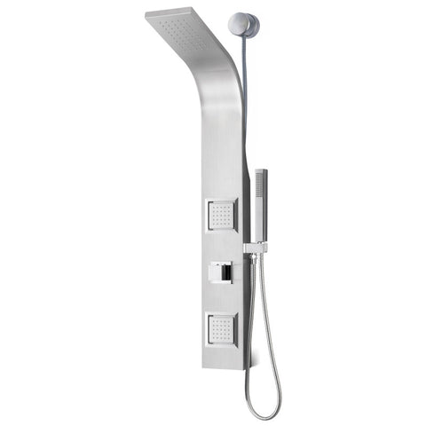 SP-AZ078BS - ANZZI Aura 2-Jetted Shower Panel with Heavy Rain Shower & Spray Wand in Brushed Steel