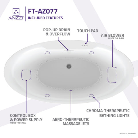 ANZZI Jarvis Series 67" Air Jetted Freestanding Acrylic Bathtub