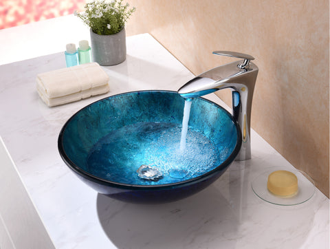 Jonas Series Vessel Sink in Frosted Blue