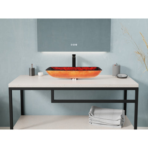 ANZZI Paradiso Rectangle Glass Vessel Bathroom Sink with Celestial Bronze Finish