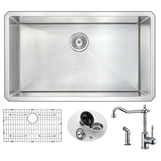 ANZZI VANGUARD Undermount 32 in. Single Bowl Kitchen Sink with Locke Faucet in Polished Chrome