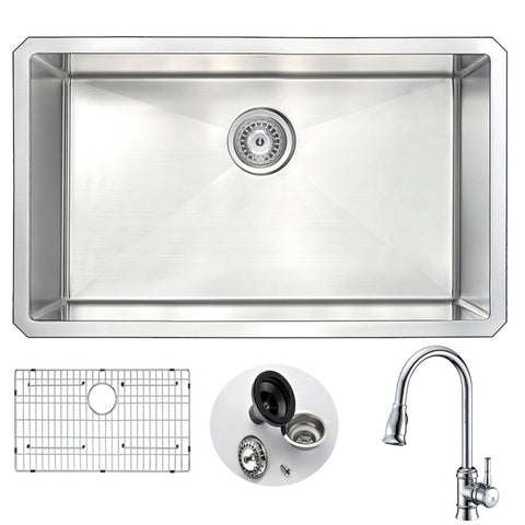 VANGUARD Undermount 30 in. Single Bowl Kitchen Sink with Sails Faucet