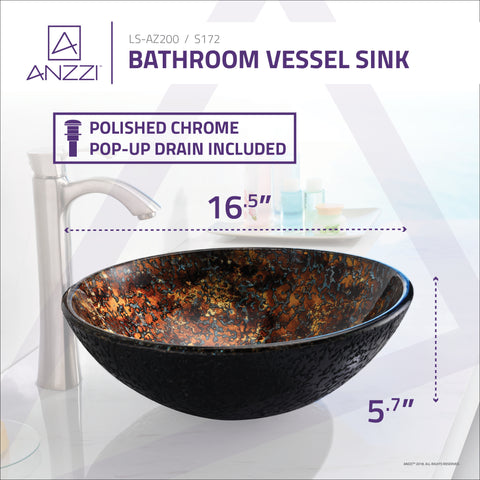 Tuasavi Series 17 in. Bathroom Vessel Sink with Scratch-Tough and Stain-Resistant Non-Porous Surface in Brown Glass