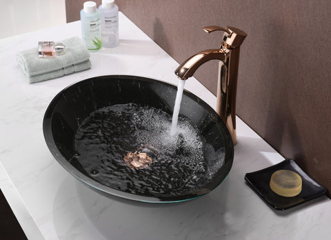 Marbela Series 20 in. Bathroom Vessel Sink with Scratch-Tough and Stain-Resistant Non-Porous Surface in Black Glass