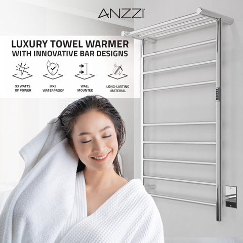 ANZZI Eve 8-Bar Stainless Steel Wall Mounted Electric Towel Warmer Rack