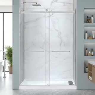 Kahn Series 60 in. x 32 in. Alcove Shower Base and Frameless Sliding Shower Door Combo with Tsunami Guard