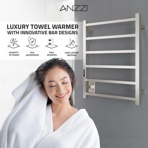 ANZZI Charles Series 6-Bar Stainless Steel Wall Mounted Electric Towel Warmer Rack