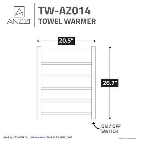 TW-AZ014BN - Charles Series 6-Bar Stainless Steel Wall Mounted Electric Towel Warmer Rack in Brushed Nickel