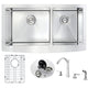 ELYSIAN Farmhouse Stainless Steel 33 in. Double Bowl Kitchen Sink and Faucet Set with Soave Faucet