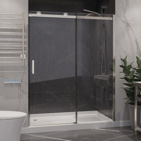 SD-FRLS05702BN - ANZZI Rhodes Series 60 in. x 76 in. Frameless Sliding Shower Door with Handle in Brushed Nickel