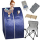 1-Person Indoor PP Plastic 1050 Watt Portable Infrared Home Sauna with Digital Controller and Foldable Chair, Blue