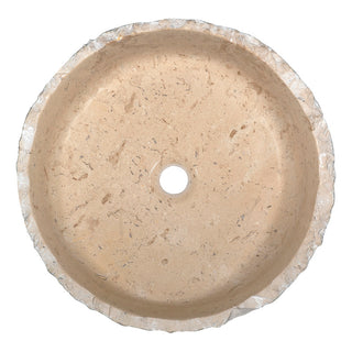 LS-AZ151 - ANZZI Desert Crown Series 17 in. L x 17 in. W Handcrafted Round Solid Surface Bathroom Vessel Sink in Cream Natural Stone