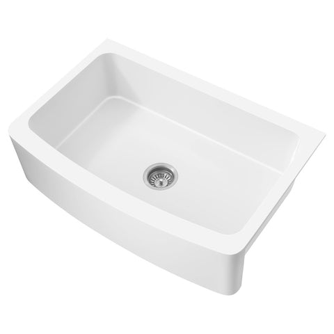Prisma Series Farmhouse Solid Surface 36 in. 0-Hole Single Bowl Kitchen Sink with 1 Strainer