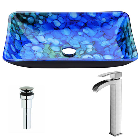 LSAZ040-097B - ANZZI Voce Series Deco-Glass Vessel Sink in Lustrous Blue with Key Faucet in Brushed Nickel