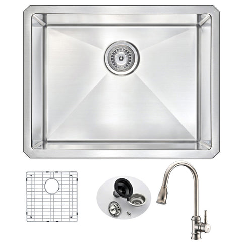 VANGUARD Undermount 23 in. Single Bowl Kitchen Sink with Sails Faucet