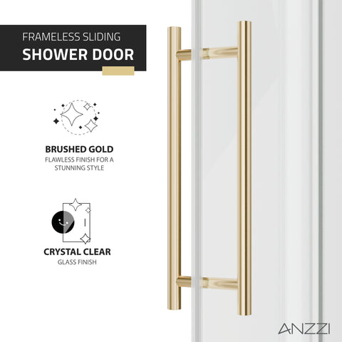 Ozean Series 44 to 48 in. x 76 in. Frameless Shower Door with Sliding in Brushed Gold with Tsunami Guard Tempered Clear Glass