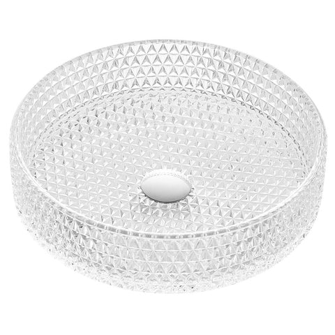 Celeste Round Clear Glass Vessel Bathroom Sink with Faceted Pattern
