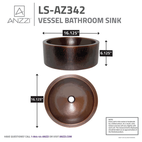 ANZZI Stern 16 in. Handmade Vessel Sink in Hammered Antique Copper