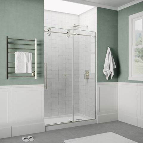 ANZZI Series 60 in. x 76 in. Frameless Shower Door with Sliding in Brushed Nickel with Tsunami Guard Tempered Clear Glass